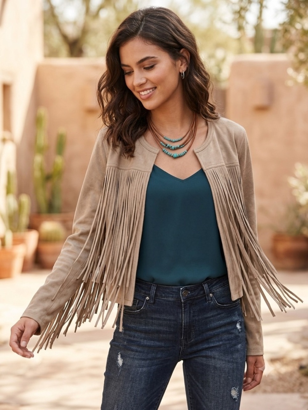 Michael Kors Taupe Fringe Suede Jacket